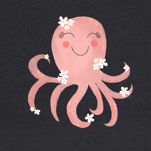 Cheerful Cute Pink Octupus by RuthMCreative